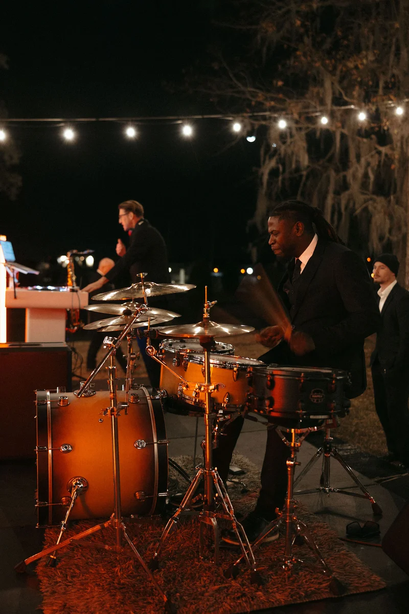 Live drummer performing at wedding reception