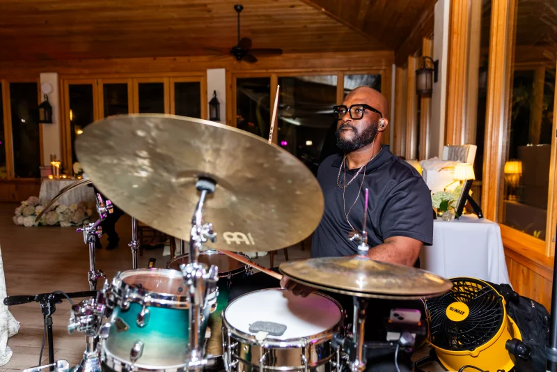 Live percussionist at wedding ceremony with drum kit in St. Augustine