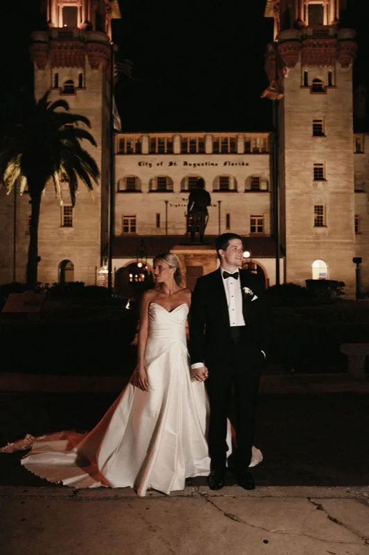 Couple portrait outside Lightner Museum at night