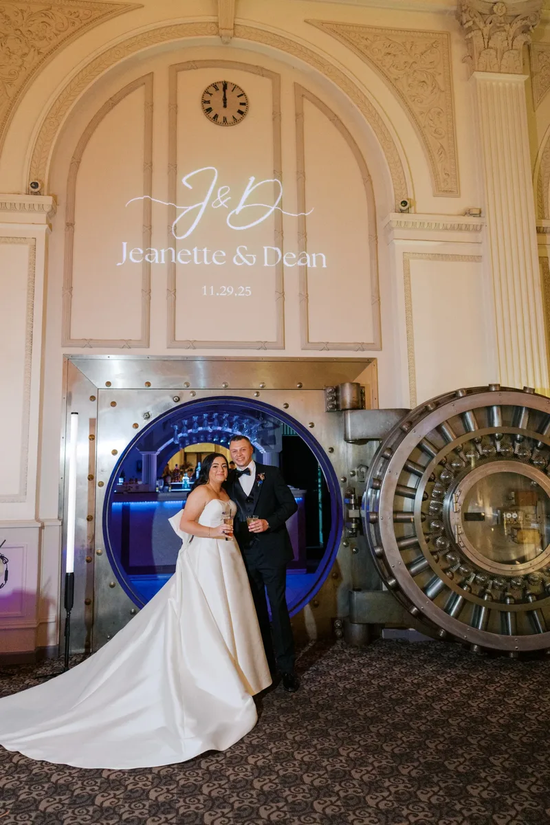Custom monogram lighting at Treasury wedding